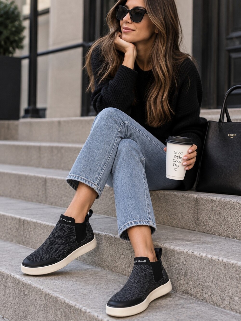 Cole Haan Black Knit Slip-On Sneakers SIZE US 5.5